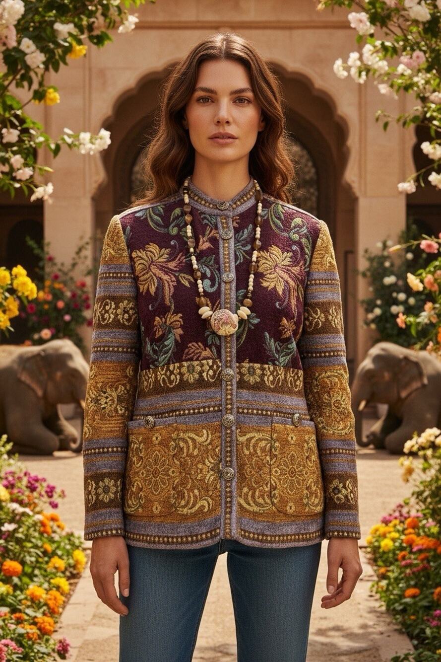Vintage 90's Sag Harbor Jewel Floral Baroque Paisley Women Tapestry Jacket